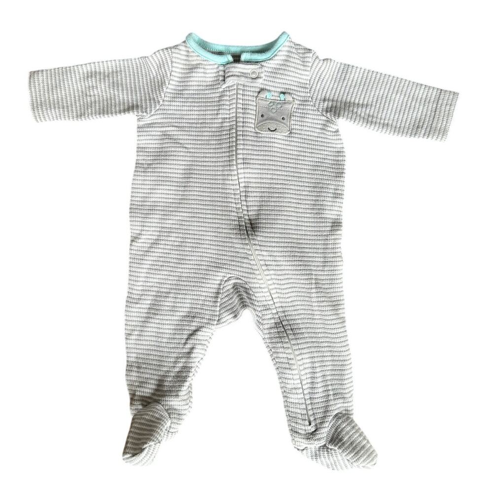 3M Baby Gray Striped Waffle-Knit Footed Pajama Footie PJ